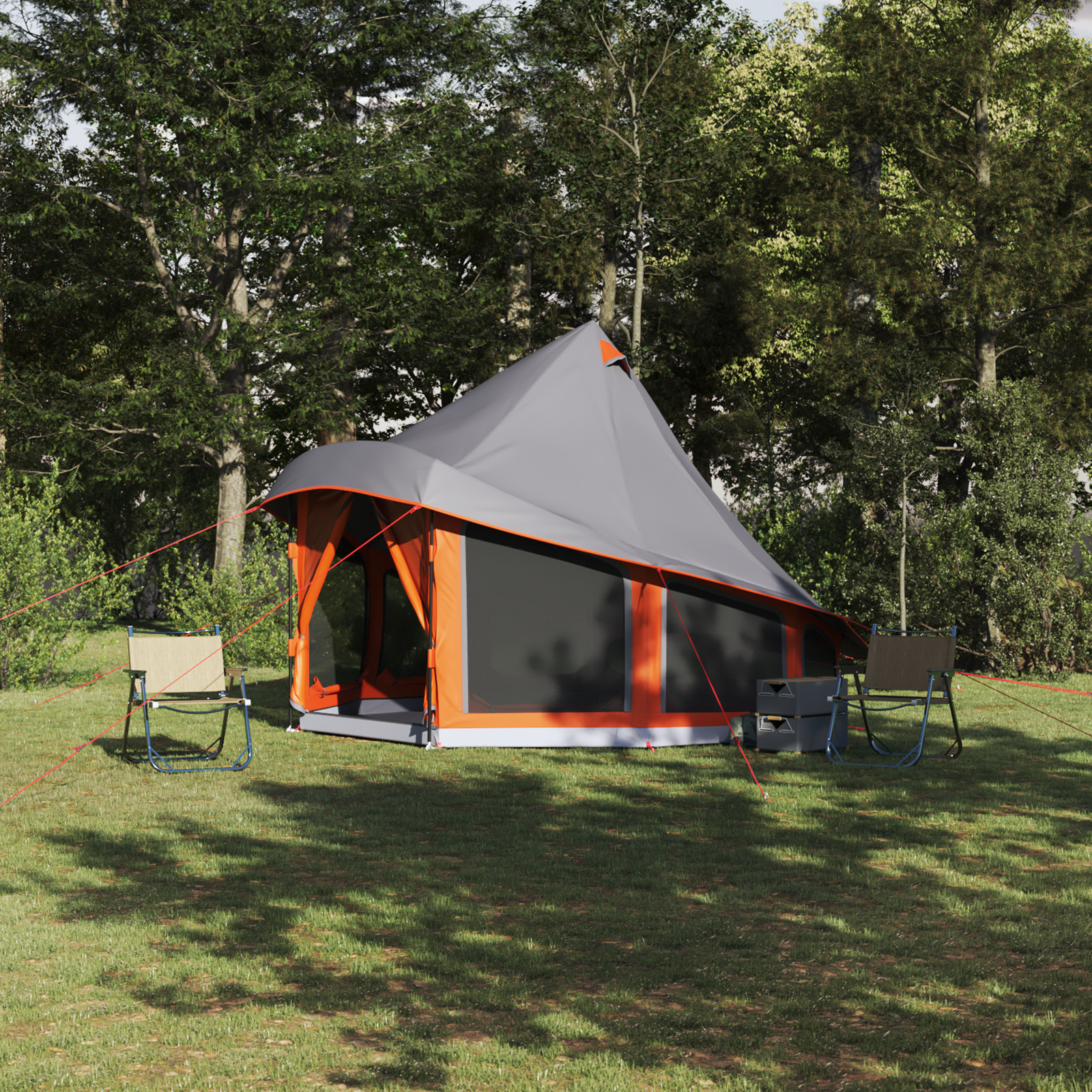 Familienzelt Tipi Grau und Orange für 6 Personen, wasserdicht