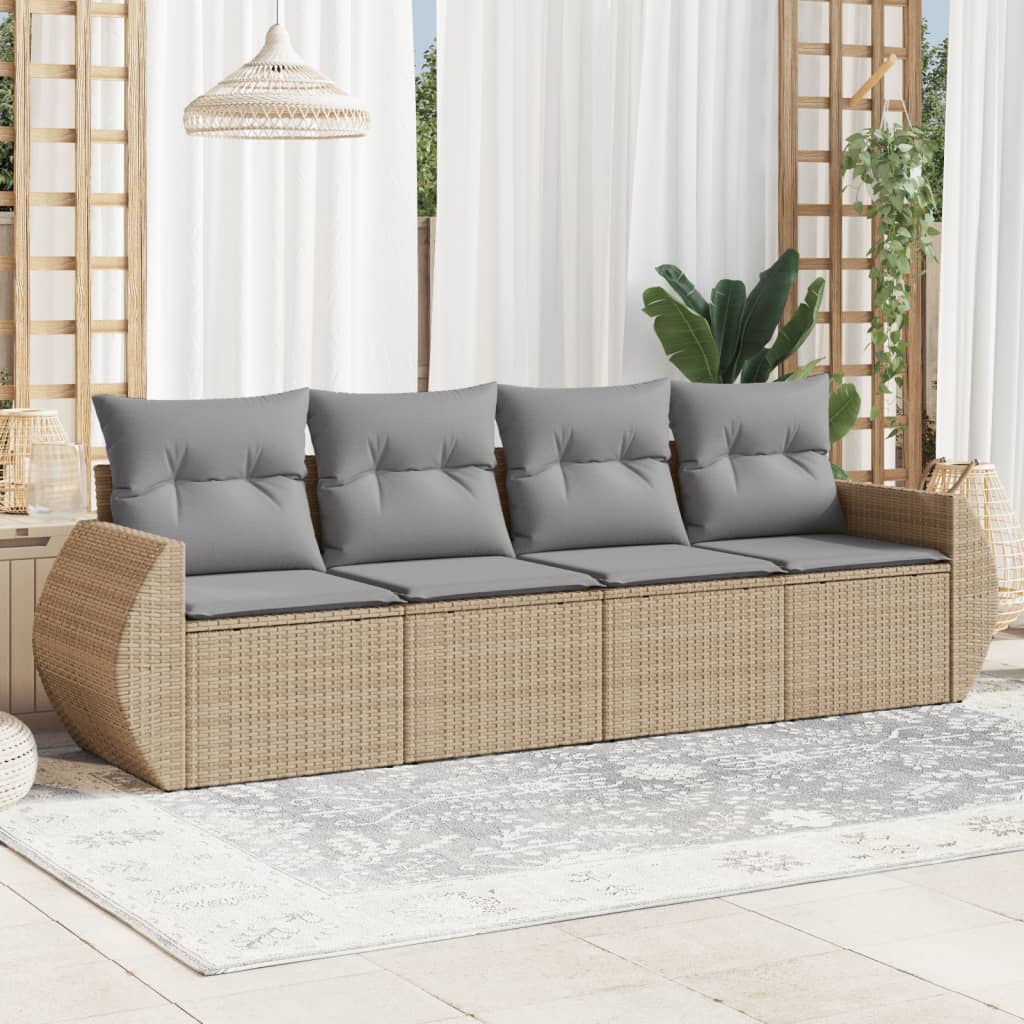 4-tlg. Garten-Sofagarnitur mit Kissen Beige Poly Rattan 4-tlg. Garten-Sofagarnitur mit Kissen Beige Poly Rattan