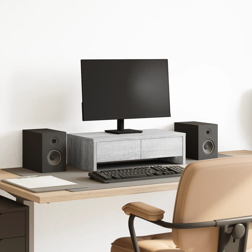 Monitorständer mit Schubladen Grau Sonoma 50x27x15 cm Monitorständer mit Schubladen Grau Sonoma 50x27x15 cm