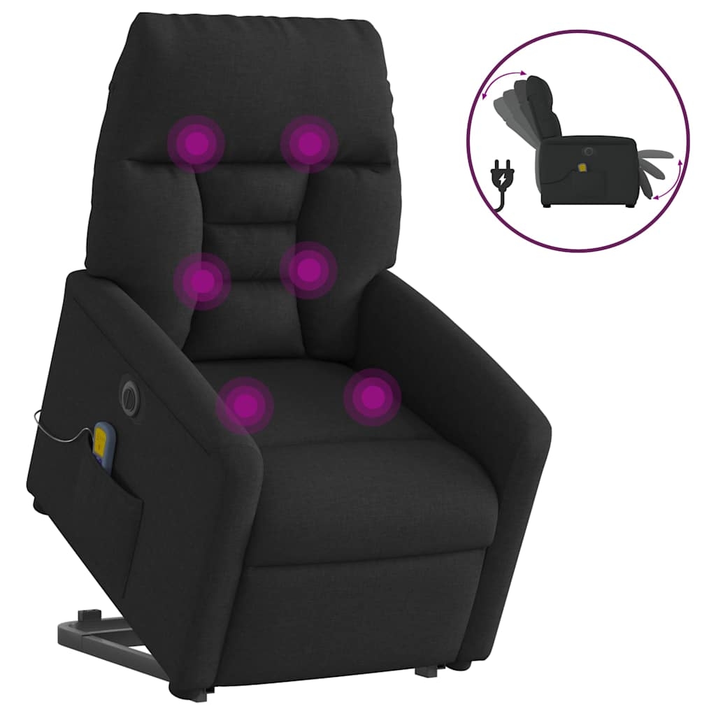 Elektrischer Massagesessel mit Aufstehhilfe Schwarz Stoff