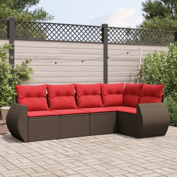 5-teiliges Gartensofa-Set mit Kissen, braun, Polyrattan 5-teiliges Gartensofa-Set mit Kissen, braun, Polyrattan
