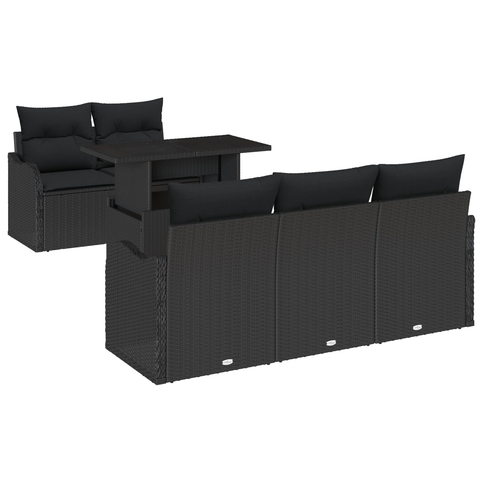 6-teiliges Garten Sofa Set mit Kissen Schwarz Poly Rattan, 2-Sitzer Garten Sofa mit Stauraum & Kissen Schwarz Poly Rattan