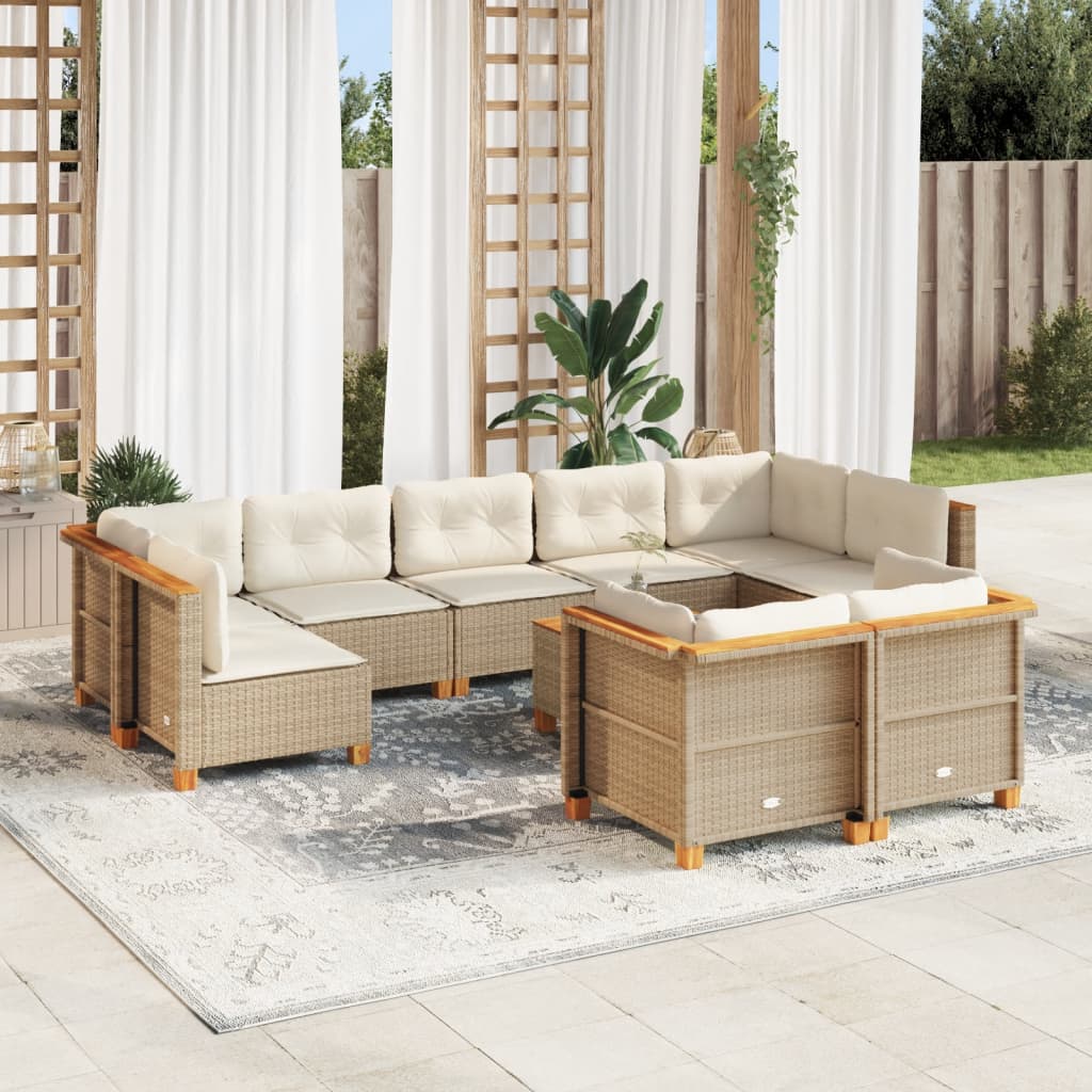 10-tlg. Garten-Sofagarnitur mit Kissen Beige Poly Rattan 10-tlg. Garten-Sofagarnitur mit Kissen Beige Poly Rattan