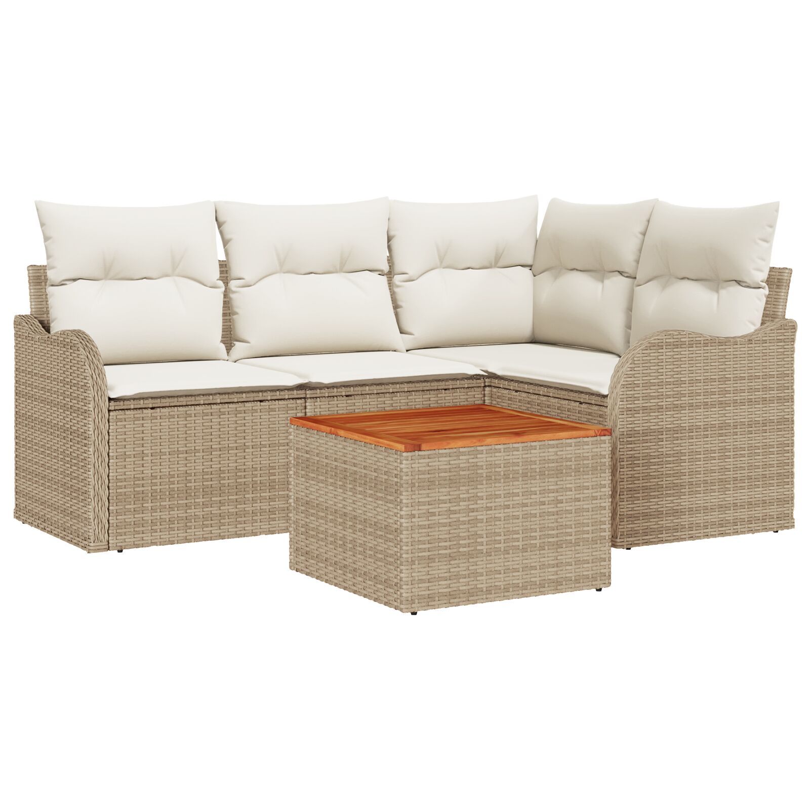 5-teiliges Garten-Sofa-Set mit Kissen Beige Poly Rattan Akazie, 2-Sitzer Garten-Sofa mit Kissen Beige Poly Rattan 5-teiliges Garten-Sofa-Set mit Kissen Beige Poly Rattan Akazie, 2-Sitzer Garten-Sofa mit Kissen Beige Poly Rattan