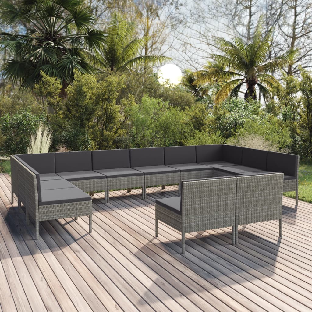 12-tlg. Garten-Lounge-Set mit Auflagen Poly Rattan Grau 12-tlg. Garten-Lounge-Set mit Auflagen Poly Rattan Grau