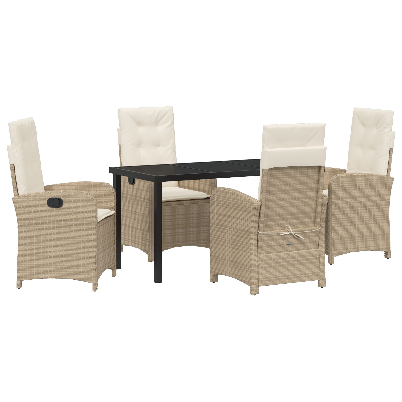 Garten-Dining-Set mit Kissen, Beige Poly-Rattan