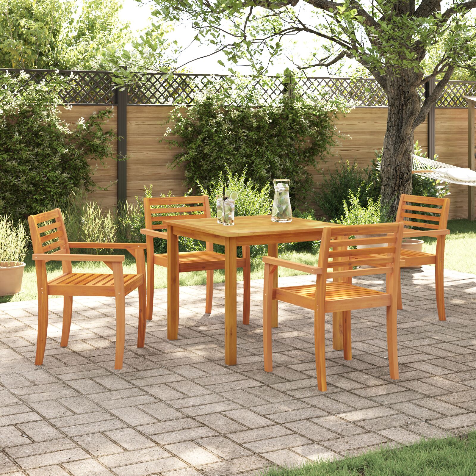 5-teiliges Garten-Esszimmer Set aus massivem Akazienholz