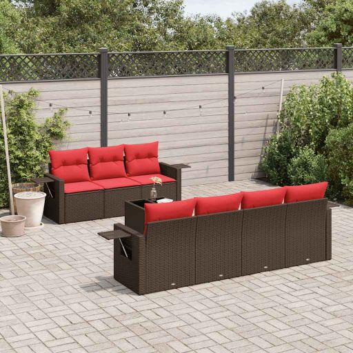 8-teiliges Gartensofa-Set mit Kissen, braun, Polyrattan