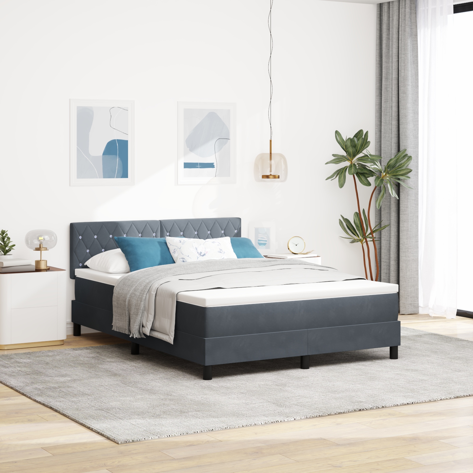 LED Boxspringbett mit Matratze Dunkelgrau 140x200 cm Samt
