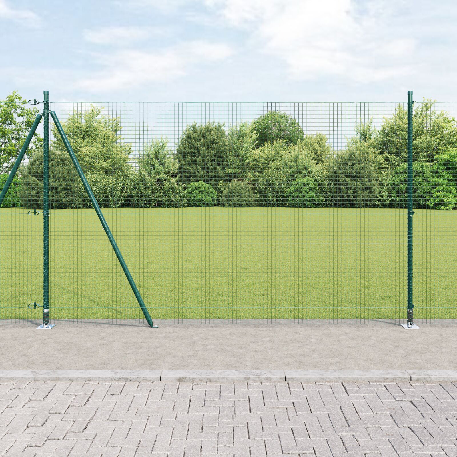 Schweißdrahtzaun mit 13 Flanschpfosten Grün 1,4x25 m Stahl