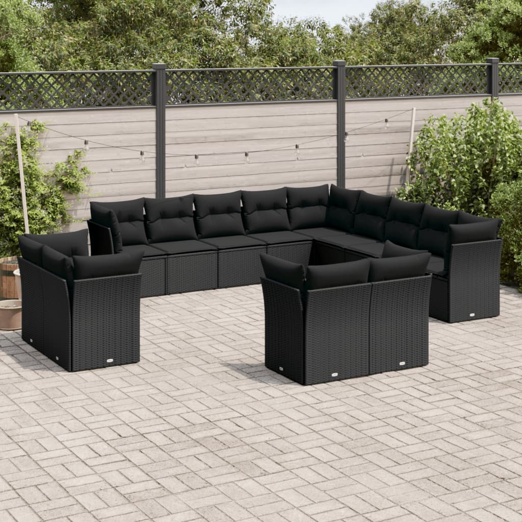 13-tlg. Garten-Sofagarnitur mit Kissen Schwarz Poly Rattan 13-tlg. Garten-Sofagarnitur mit Kissen Schwarz Poly Rattan