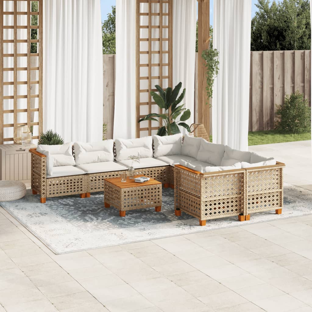 9-tlg. Garten-Sofagarnitur mit Kissen Beige Poly Rattan 9-tlg. Garten-Sofagarnitur mit Kissen Beige Poly Rattan
