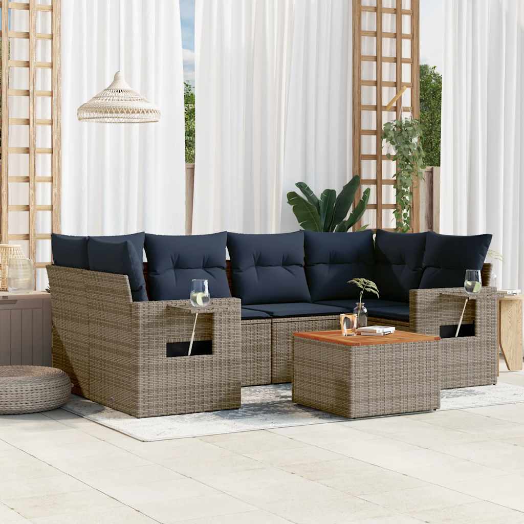 7-teiliges Gartensofa-Set mit Kissen, grau, Polyrattan 7-teiliges Gartensofa-Set mit Kissen, grau, Polyrattan