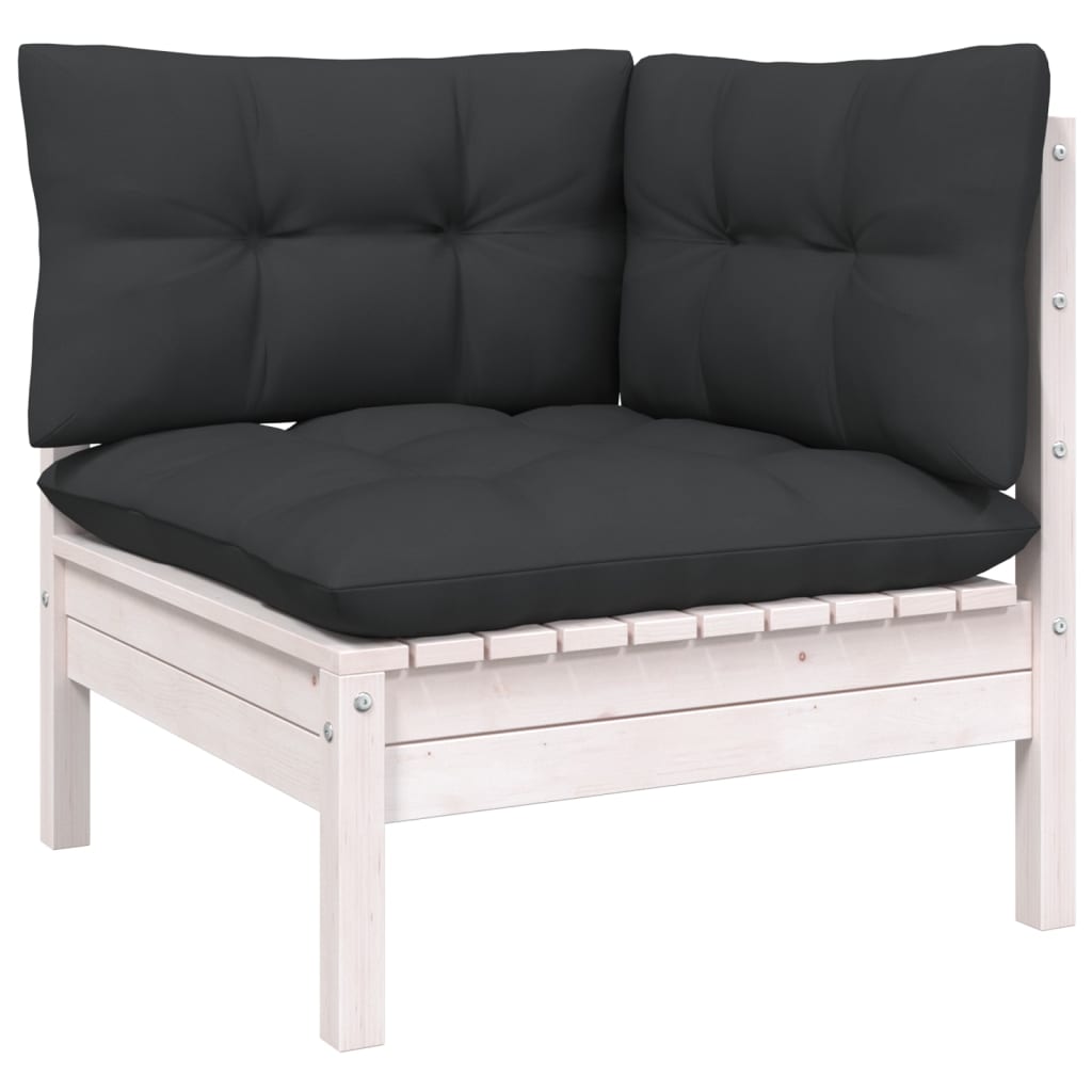 Garten-Ecksofa mit Kissen Weiß Massivholz Kiefer Garten-Ecksofa mit Kissen Weiß Massivholz Kiefer