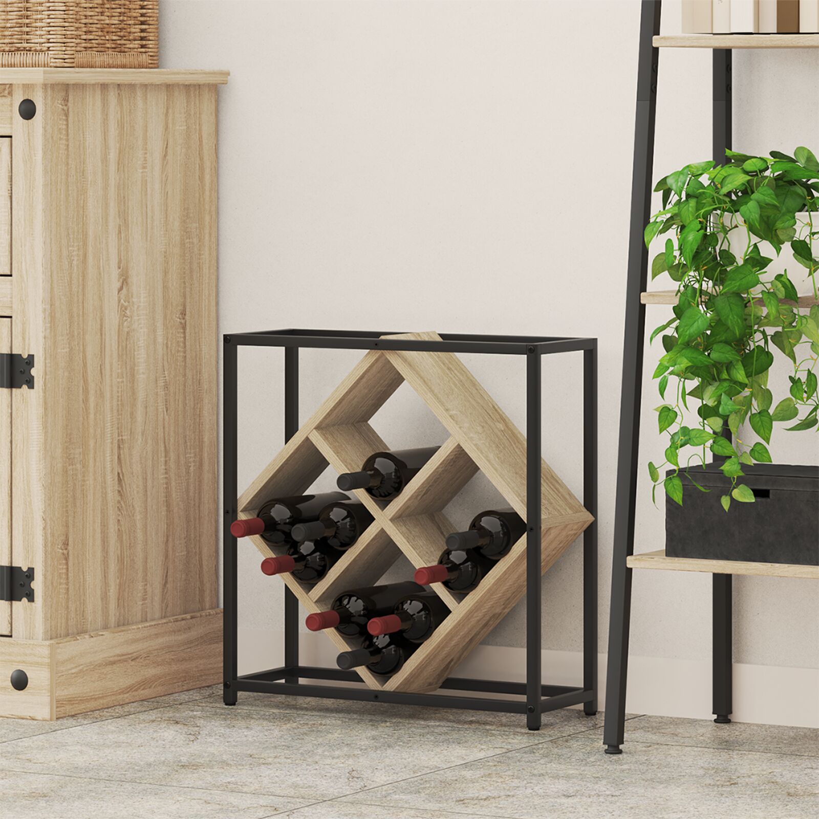 vidaXL Weinregale Sonoma Eiche, Schwarz Spanplatte, Metall Mittel