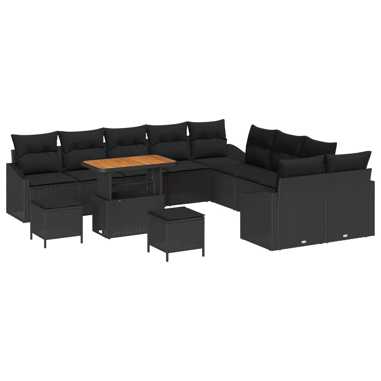 13-teiliges Garten-Sofa-Set mit Kissen Schwarz Poly-Rattan Akazie, 2-Sitzer Garten-Sofa mit Kissen Schwarz Poly-Rattan, 3-teiliges Garten-Ess-Set mit Kissen Schwarz Poly-Rattan Akazie 13-teiliges Garten-Sofa-Set mit Kissen Schwarz Poly-Rattan Akazie, 2-Sitzer Garten-Sofa mit Kissen Schwarz Poly-Rattan, 3-teiliges Garten-Ess-Set mit Kissen Schwarz Poly-Rattan Akazie