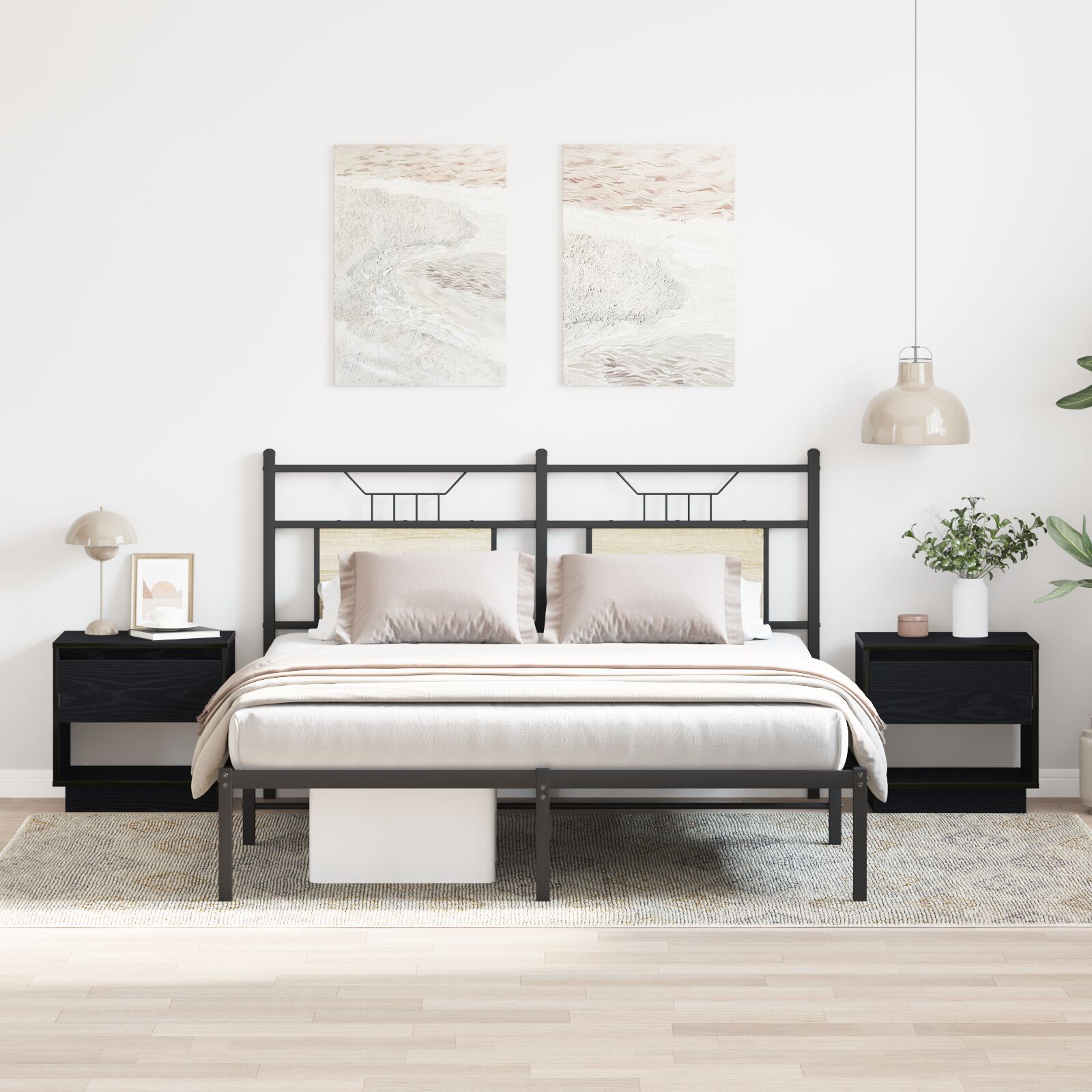 vidaXL Nachttisch 2 Stück Schwarz Eiche 45x34x49 cm Holzwerkstoff