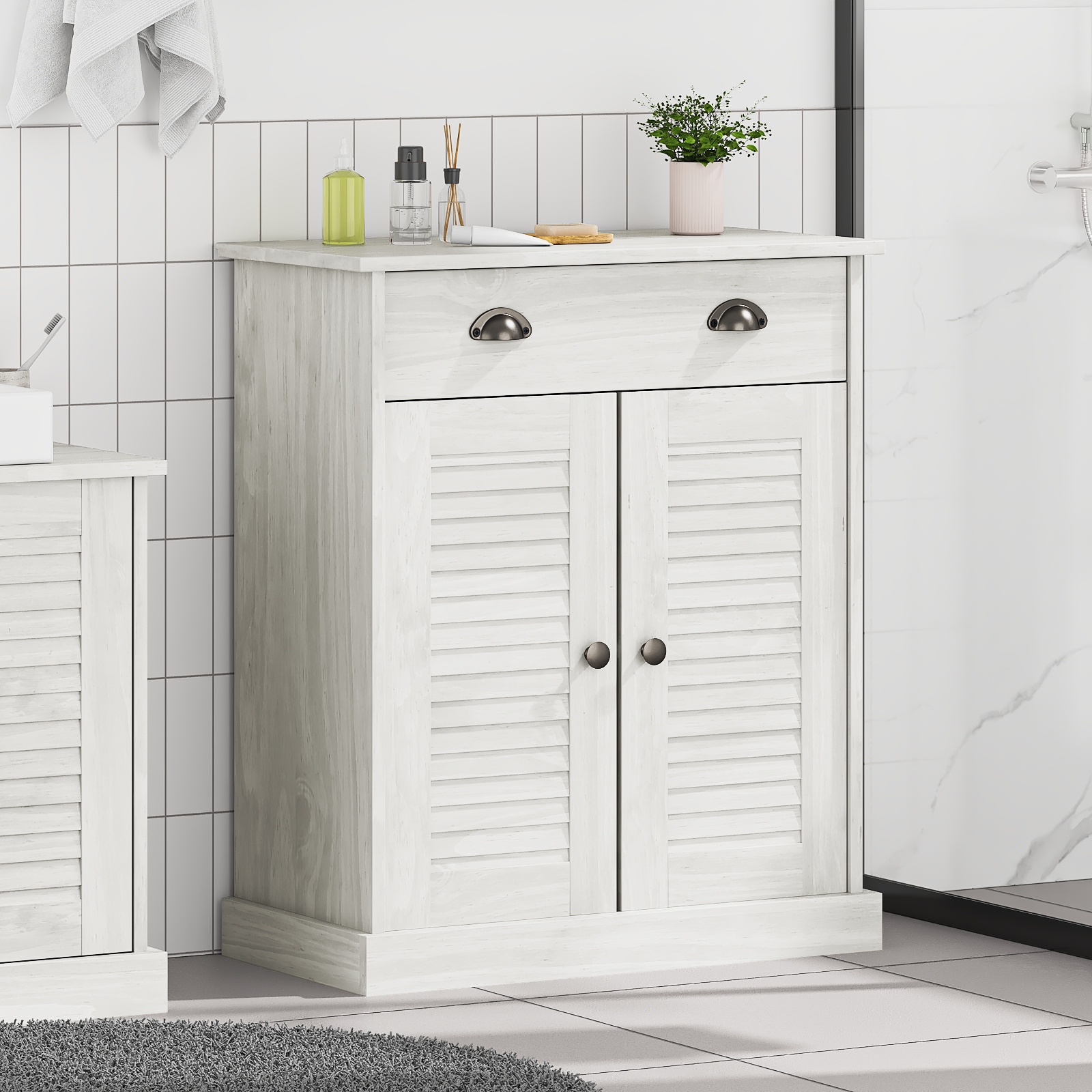 Badezimmer Schrank Weiß 68 x 34 x 80 cm Massivholz Kiefer