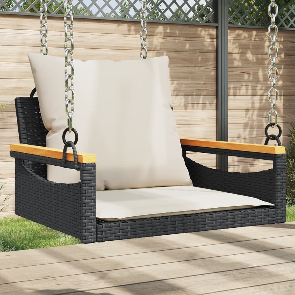 Hängesessel mit Kissen Schwarz 63x62x40 cm Poly Rattan Hängesessel mit Kissen Schwarz 63x62x40 cm Poly Rattan