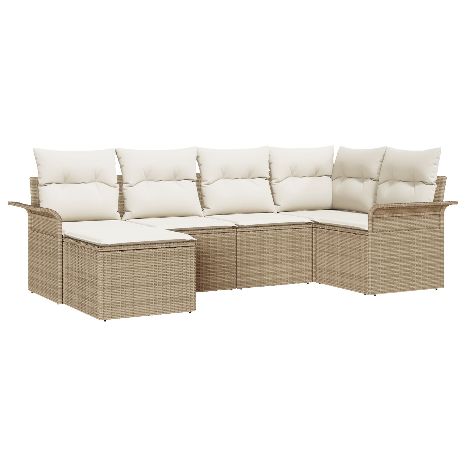 6-teiliges Garten Sofa Set mit Kissen Beige Poly Rattan, 2-Sitzer Garten Sofa mit Stauraum & Kissen Beige Poly Rattan 6-teiliges Garten Sofa Set mit Kissen Beige Poly Rattan, 2-Sitzer Garten Sofa mit Stauraum & Kissen Beige Poly Rattan