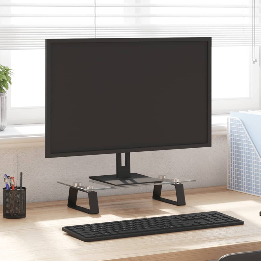 Monitorständer Schwarz 40x20x8 cm Hartglas und Metall Monitorständer Schwarz 40x20x8 cm Hartglas und Metall