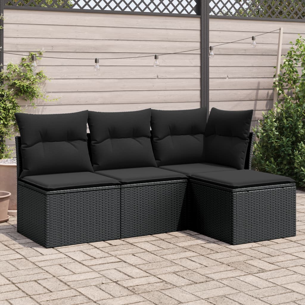 4-tlg. Garten-Sofagarnitur mit Kissen Schwarz Poly Rattan 4-tlg. Garten-Sofagarnitur mit Kissen Schwarz Poly Rattan