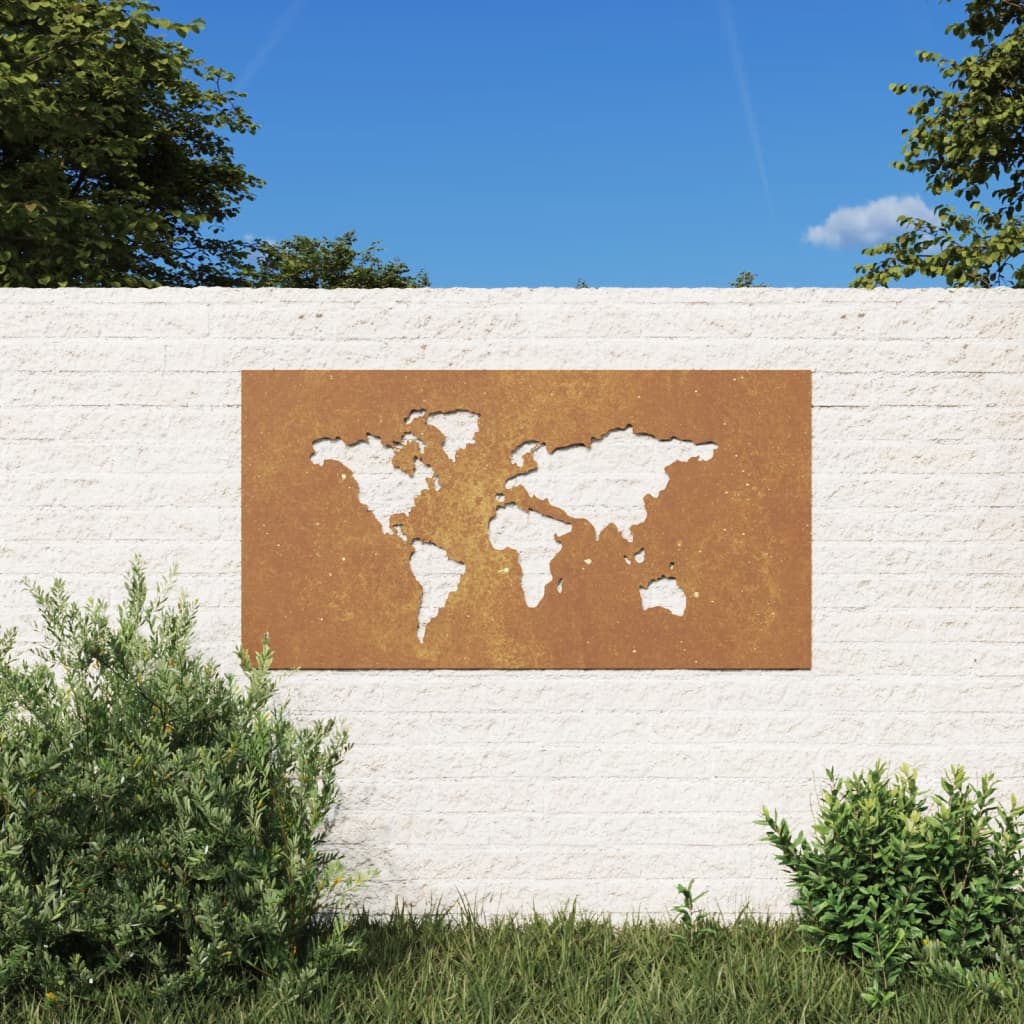 Garten-Wanddeko 105x55 cm Cortenstahl Weltkarten-Design Garten-Wanddeko 105x55 cm Cortenstahl Weltkarten-Design