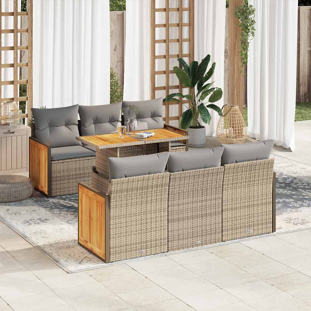 7-tlg. Garten-Sofagarnitur mit Kissen Beige Poly Rattan Akazie 7-tlg. Garten-Sofagarnitur mit Kissen Beige Poly Rattan Akazie