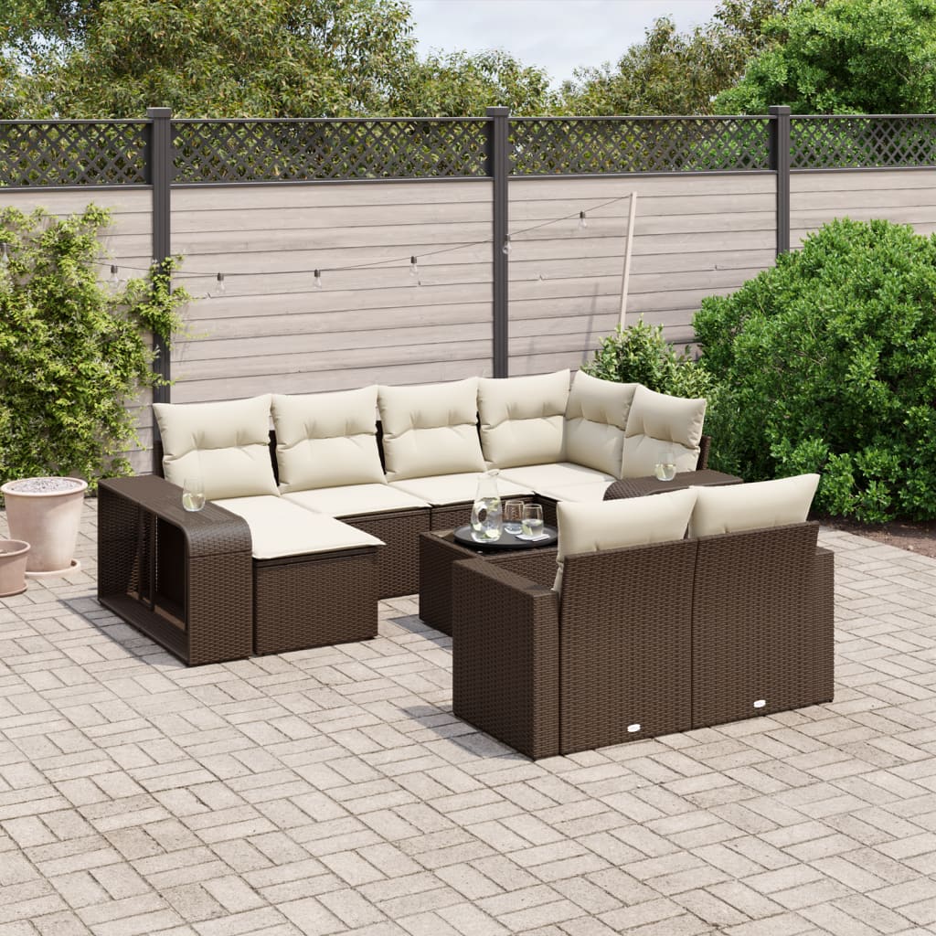 11-tlg. Garten-Sofagarnitur mit Kissen Braun Poly Rattan 11-tlg. Garten-Sofagarnitur mit Kissen Braun Poly Rattan